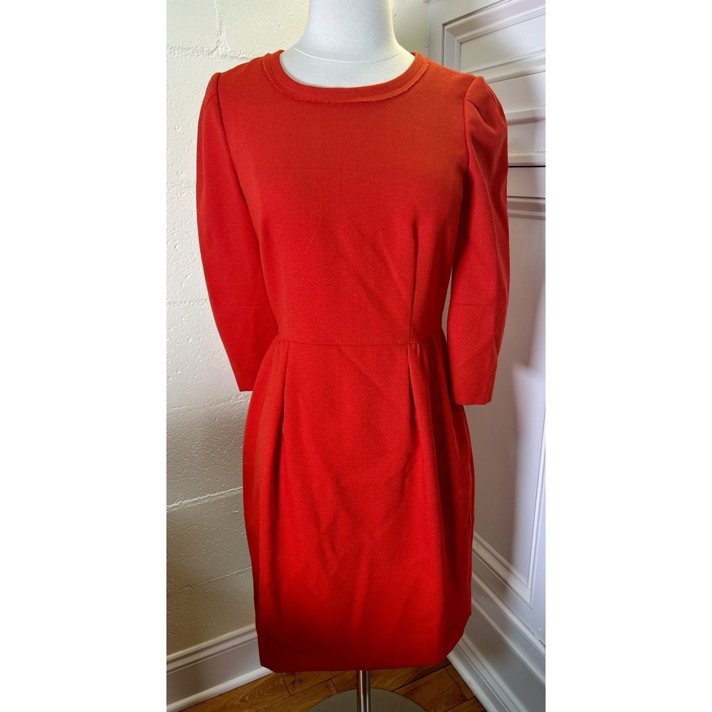J.Crew Red Wool Blend Dress Size 0 Long Sleeve Sheath Career Classic Lined‎